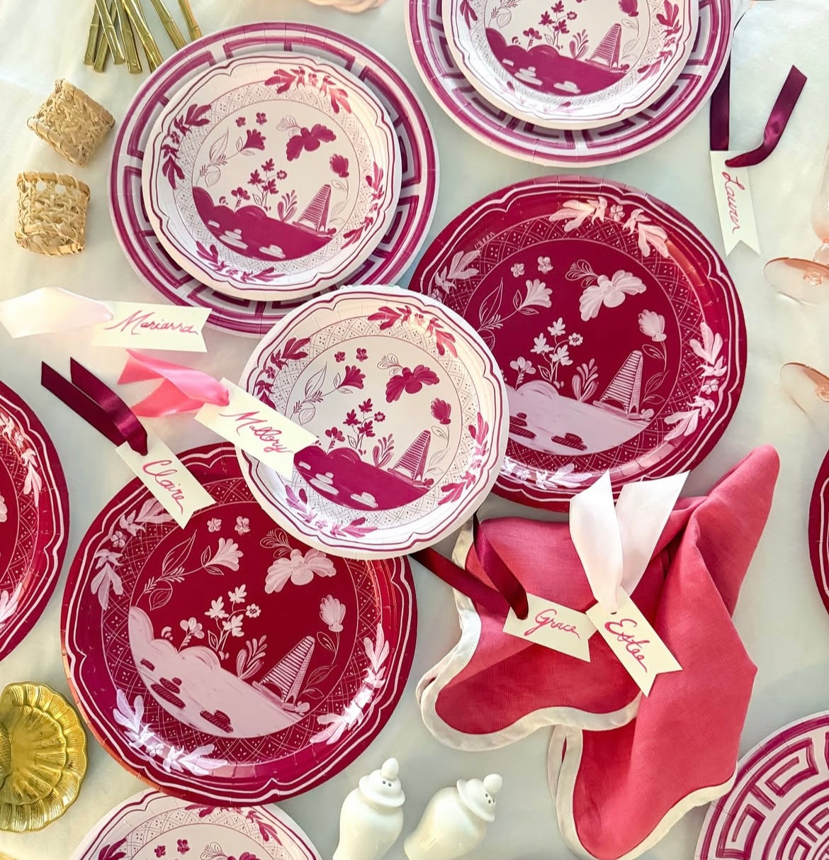 China Salad & Dessert Paper Plates- Pink