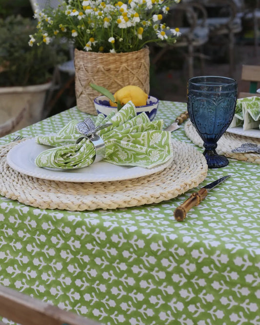 Green Block Print Tablecloth