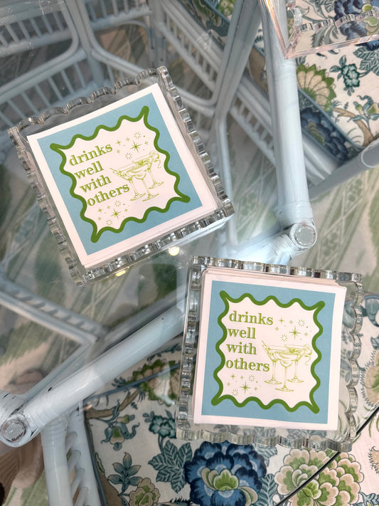 Drinks Well With Others Napkins + Acrylic Holder Gift Set