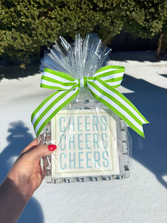 Cheers Napkins + Acrylic Holder Gift Set
