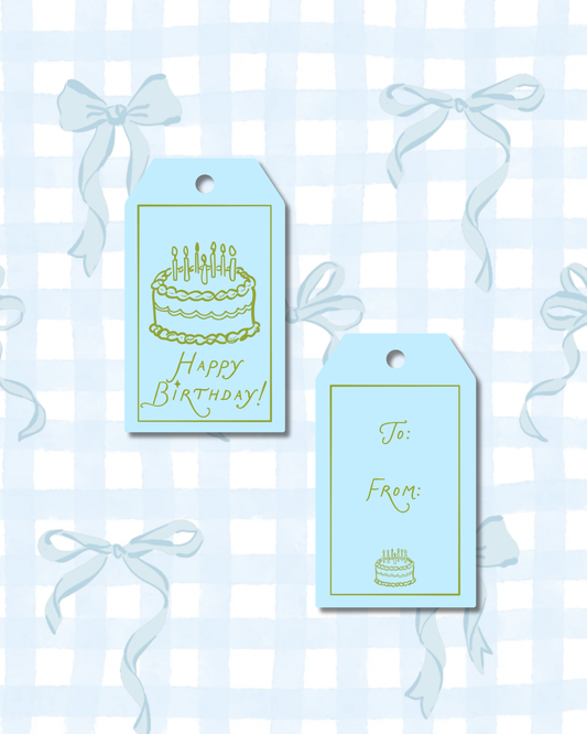 Blue Happy Birthday Cake Gift Tags