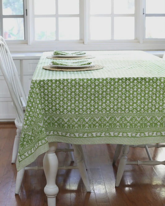 Green Block Print Tablecloth