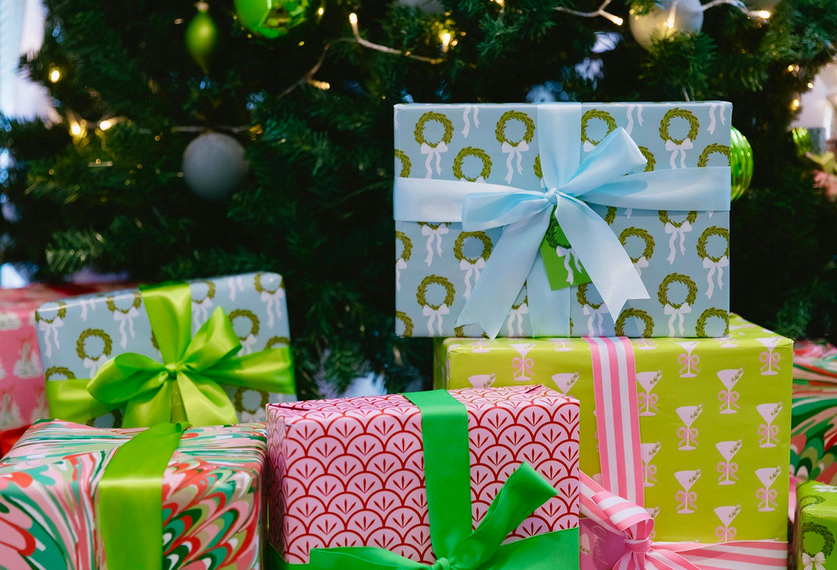Blue Bow Wreath Wrapping Paper Roll