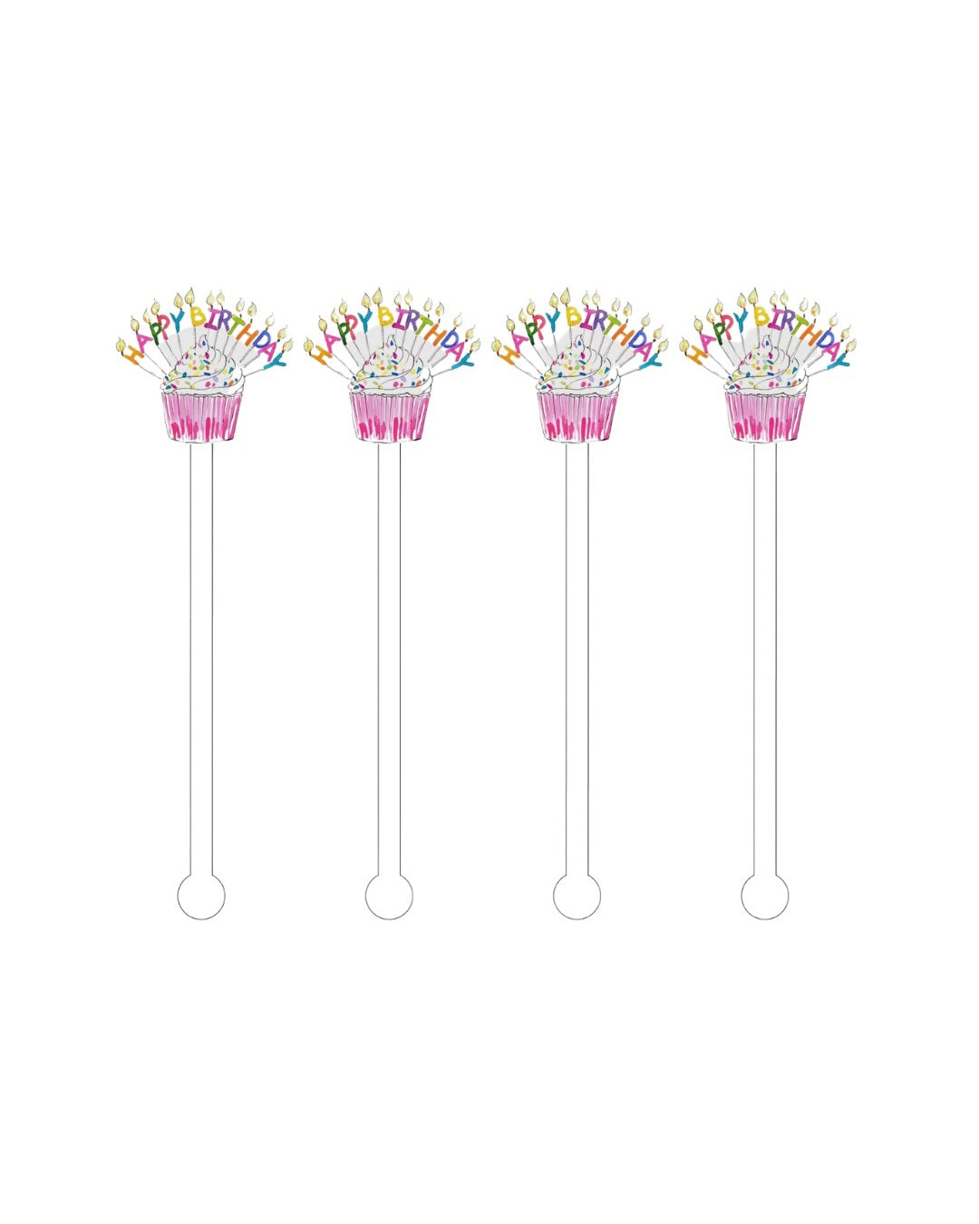Happy Birthday Cupcake Acrylic Stir Sticks