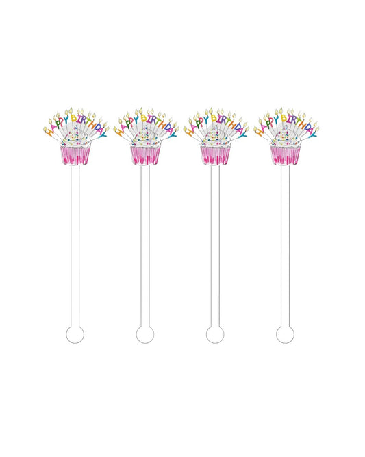 Happy Birthday Cupcake Acrylic Stir Sticks