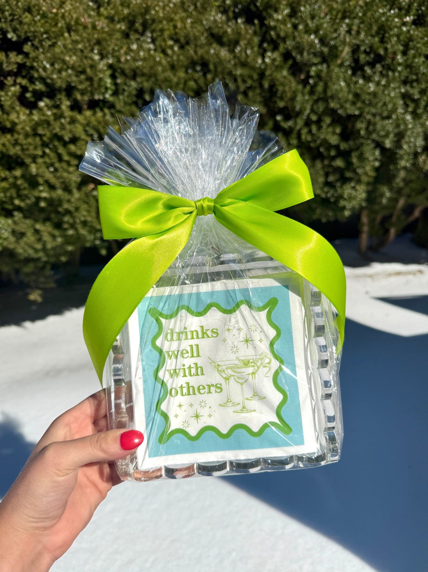 Drinks Well With Others Napkins + Acrylic Holder Gift Set