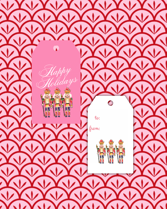 Pink Happy Holidays Nutcracker Gift Tags