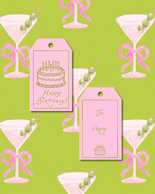 Pink Happy Birthday Cake Gift Tags
