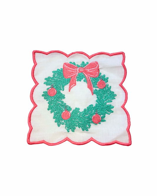 Wreath Linen Cocktail Napkins