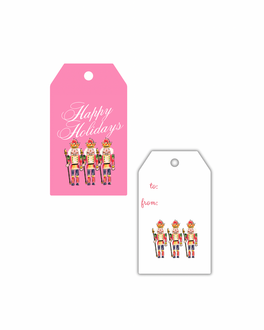 Pink Happy Holidays Nutcracker Gift Tags