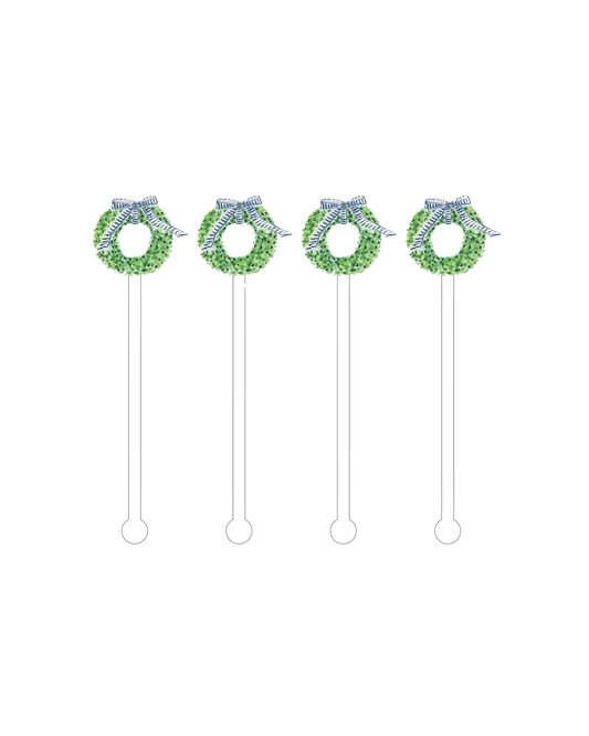 Blue & Green Wreath Acrylic Stir Sticks