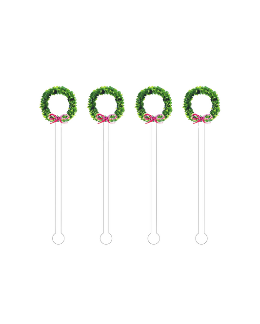 Red & Green Wreath Acrylic Stir Sticks
