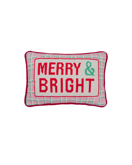Merry & Bright Embroidered Needlepoint Pillow