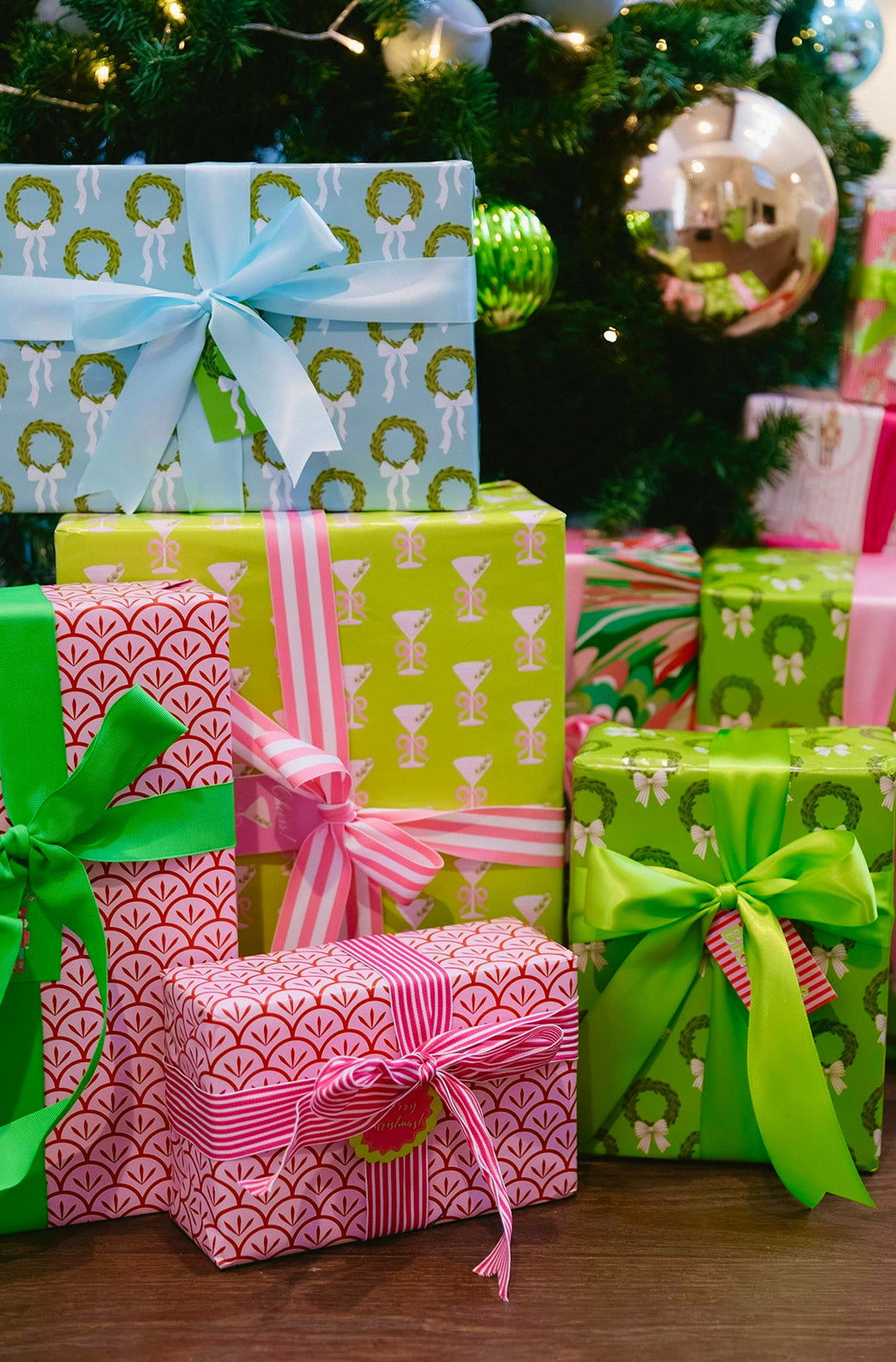 Blue Bow Wreath Wrapping Paper Roll