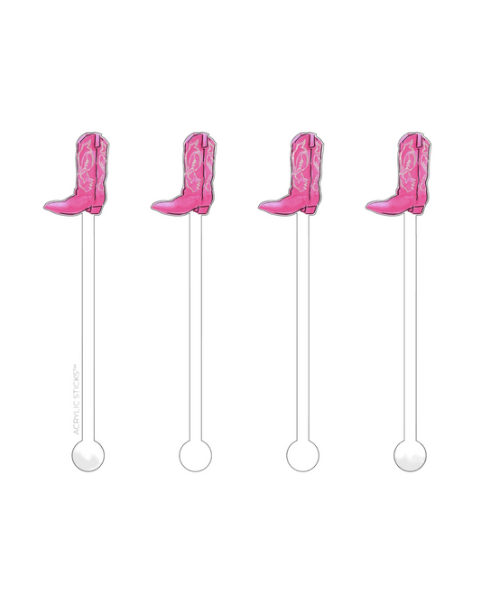 Pink Cowgirl Boot Acrylic Stir Sticks