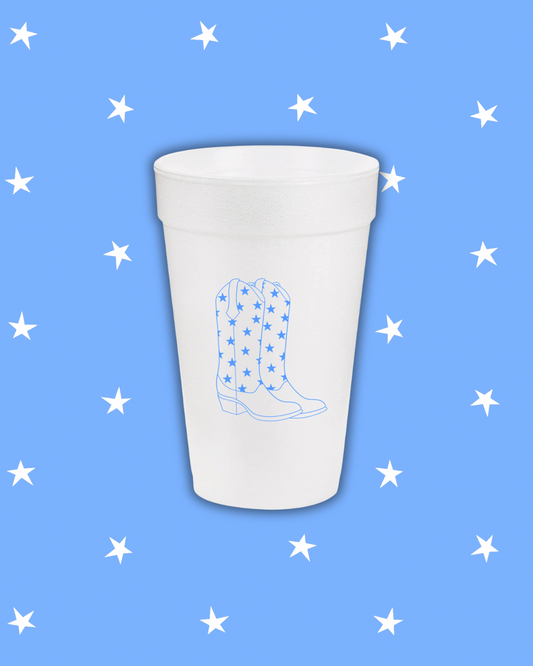 Blue Cowgirl Boots Styrofoam Cups