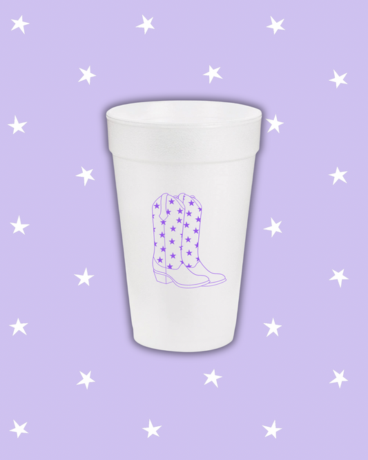 Purple Cowgirl Boots Styrofoam Cups