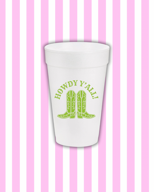 Green Howdy Y'all Styrofoam Cups