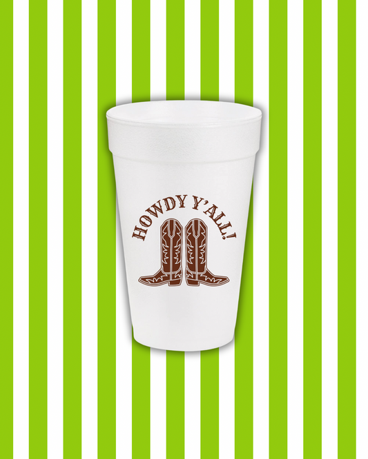 Brown Howdy Y'all Styrofoam Cups