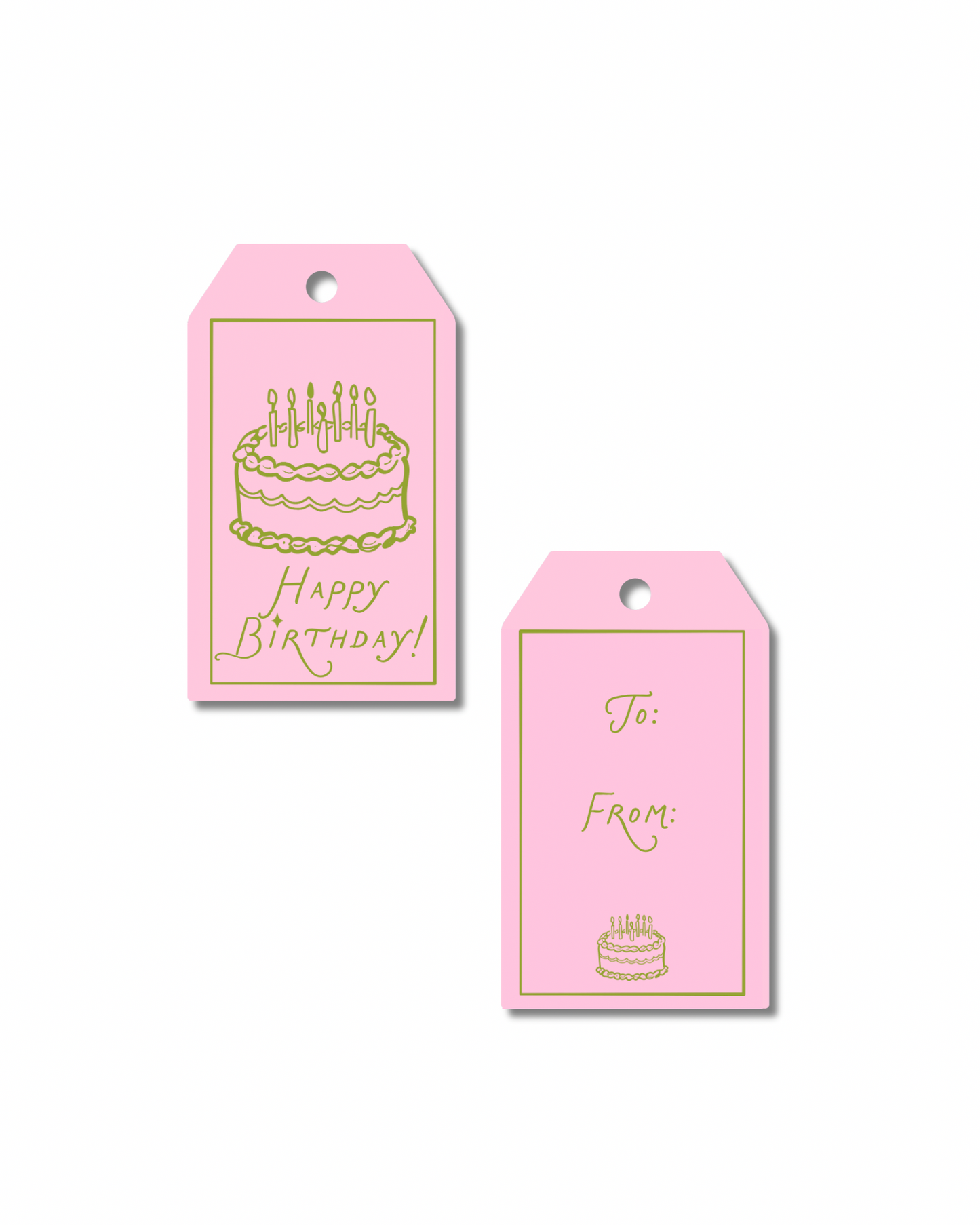 Pink Happy Birthday Cake Gift Tags