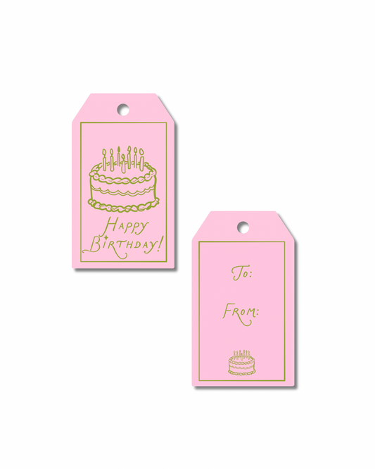 Pink Happy Birthday Cake Gift Tags
