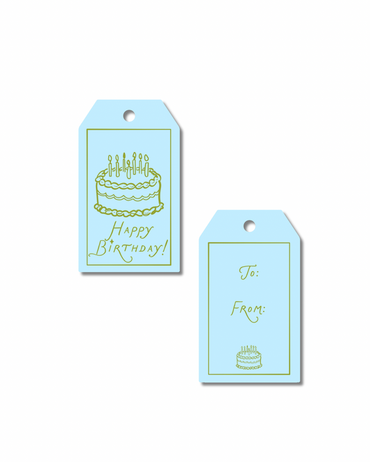 Blue Happy Birthday Cake Gift Tags
