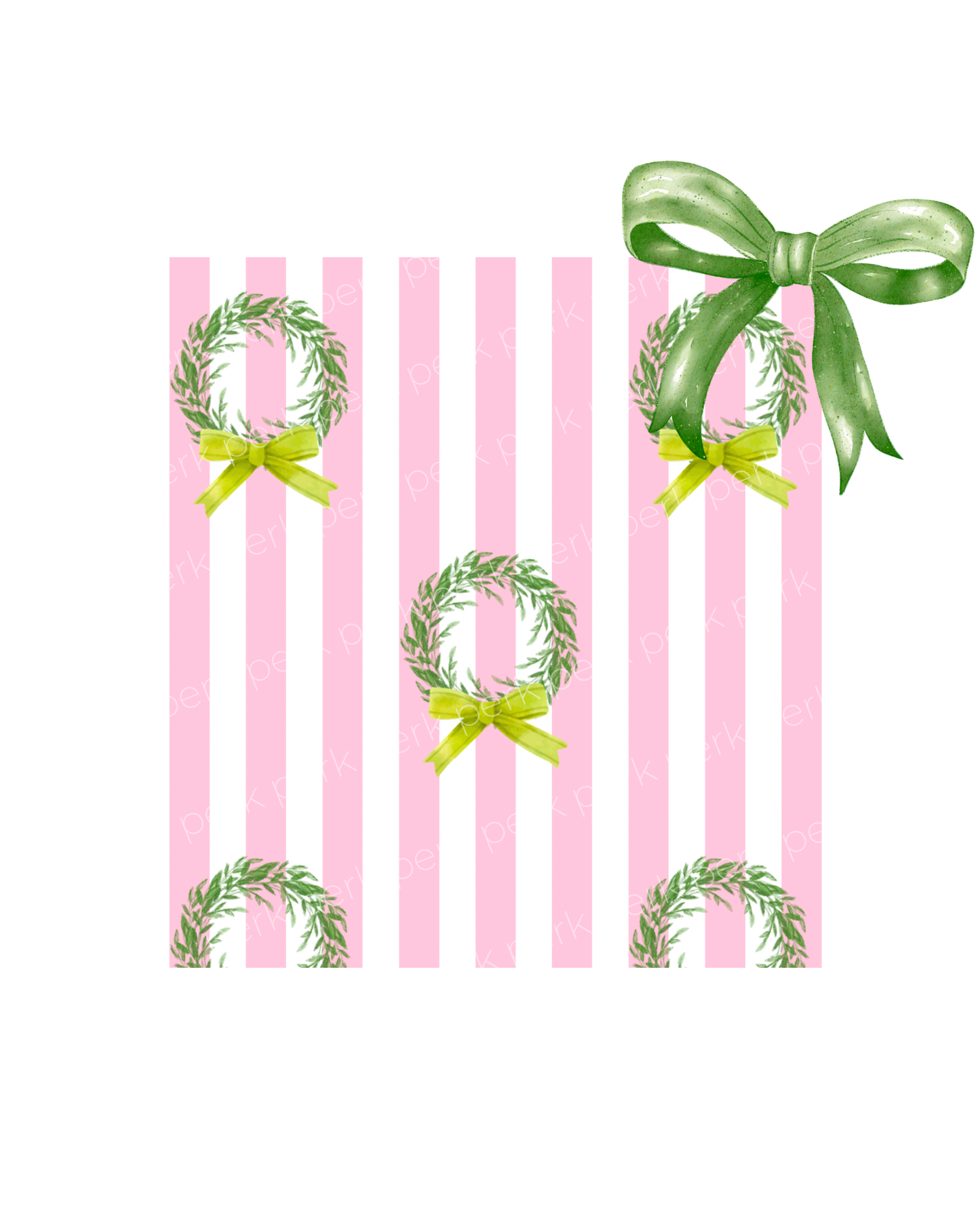 Pink Stripe Wreath Wrapping Paper Roll