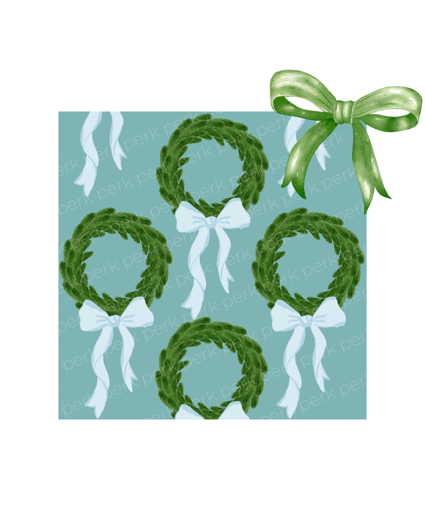 Blue Bow Wreath Wrapping Paper Roll