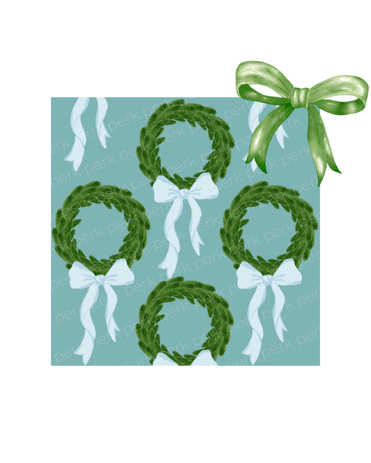 Blue Bow Wreath Wrapping Paper Roll