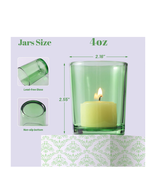 Green or Pink Glass Votive Candle Holders & Candles RENTAL