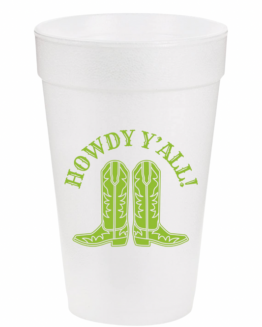 Green Howdy Y'all Styrofoam Cups