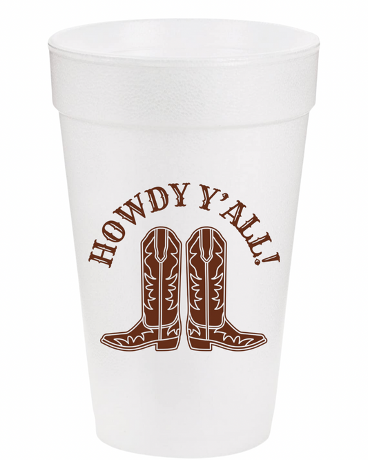 Brown Howdy Y'all Styrofoam Cups