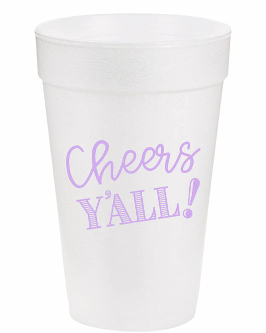 Cheers Y'all Lavender Styrofoam Cups